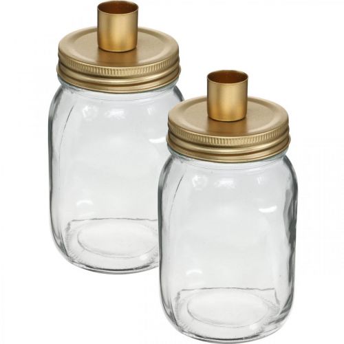 Floristik24 Vaso decorativo con portavelas tapa metal dorado Ø8.5cm H16cm 2pcs