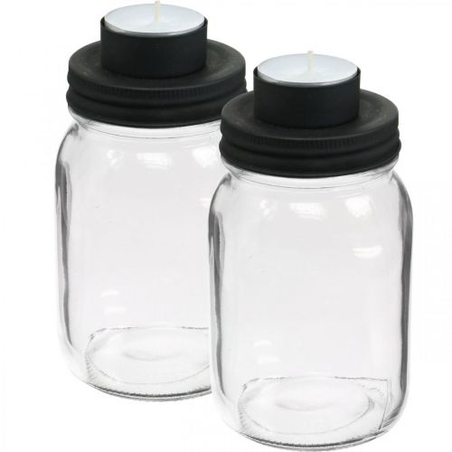 Floristik24 Vaso decorativo con portavelas tapa de metal negro Ø8.5cm H15cm 2pcs