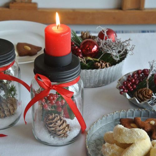 Floristik24 Vaso decorativo con portavelas tapa de metal negro Ø8.5cm H15cm 2pcs