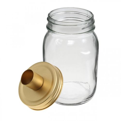 Floristik24 Vaso decorativo con portavelas tapa metal dorado Ø8.5cm H16cm 2pcs