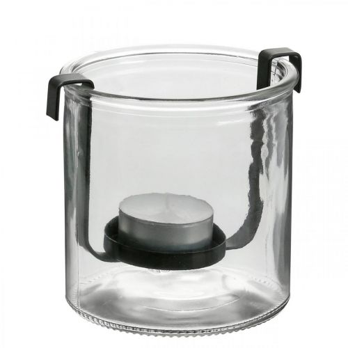 Floristik24 Linterna de cristal con portavelas metal negro Ø9×H10cm
