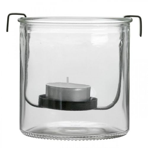 Floristik24 Linterna de cristal con portavelas metal negro Ø9×H10cm