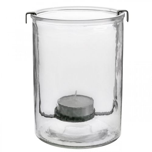 Artículo Linterna de cristal con portavelas metal negro Ø13,5×H20cm