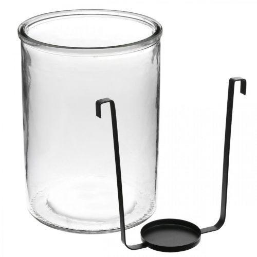 Artículo Linterna de cristal con portavelas metal negro Ø13,5×H20cm