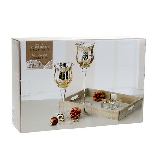 Floristik24 Bandeja decorativa con velas de cristal dorado