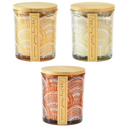 Floristik24 Velas perfumadas en vidrio tapa de madera de sándalo Al.8,5cm 3 piezas