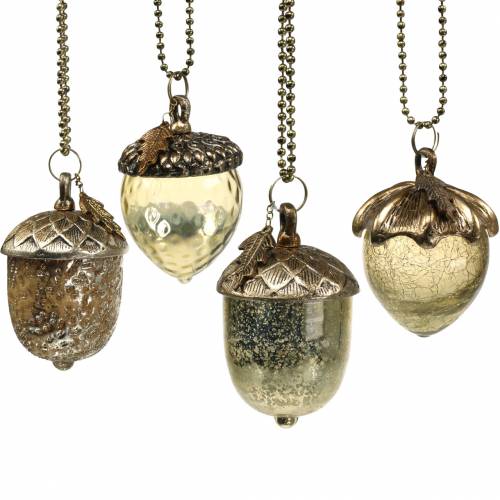 Adornos navideños bellota para colgar metal cristal dorado 11cm 4pcs