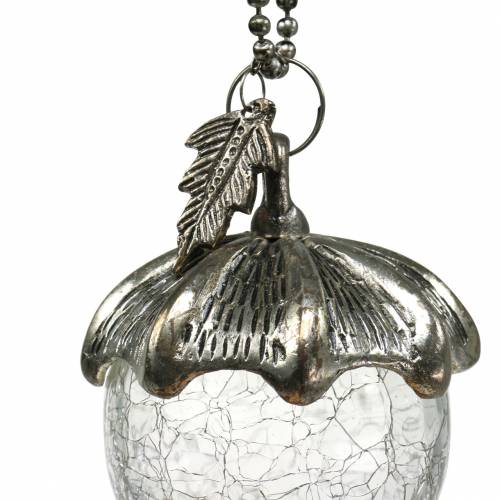 Floristik24 Adornos navideños bellota para colgar metal cristal plata 7cm 4pcs