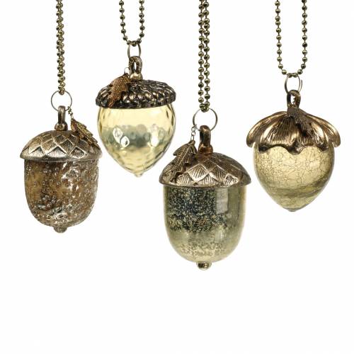 Floristik24 Adornos para árboles de navidad bellota para colgar metal cristal dorado 7cm 4pcs