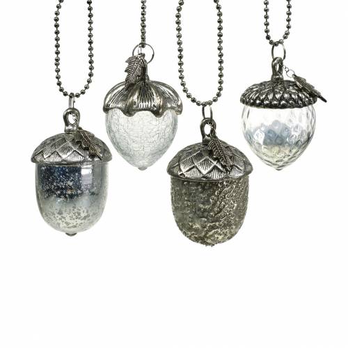 Floristik24 Adornos navideños bellota para colgar metal cristal plata 7cm 4pcs