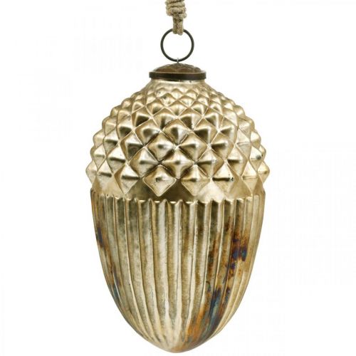 Floristik24 Decoración de otoño, vidrio real bellota decorativo, Adviento, aspecto antiguo Ø12cm H21cm