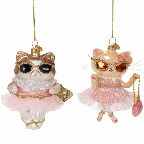 Adornos de cristal con forma de gato y tutú para decorar el árbol de Navidad, 11 cm, 2 unidades. comprar | Floristik24.es