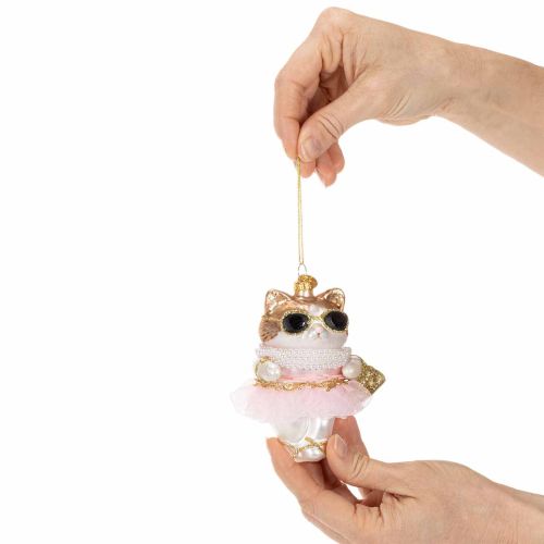 Adornos de cristal con forma de gato y tutú para decorar el árbol de Navidad, 11 cm, 2 unidades. | Floristik24.es