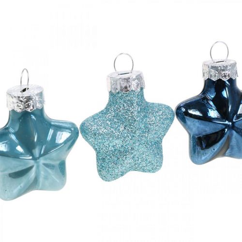 Artículo Mini adornos para árboles de Navidad mezcla de vidrio azul, brillo surtido 4cm 12pcs
