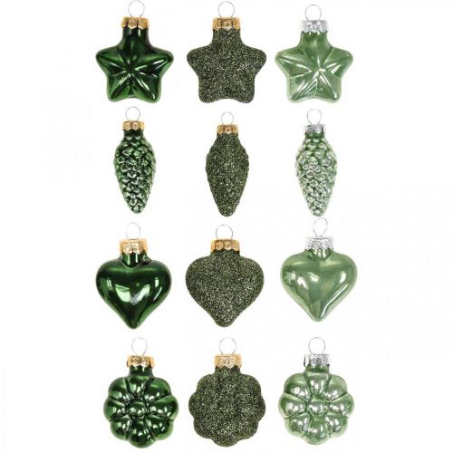 Floristik24 Mini adornos para árboles de Navidad mezcla de vidrio verde adornos navideños surtidos 4 cm 12 piezas