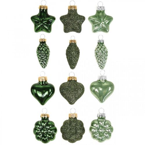 Floristik24 Mini adornos para árboles de Navidad mezcla de vidrio verde adornos navideños surtidos 4 cm 12 piezas