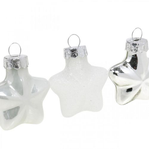 Artículo Mini adornos para árboles de Navidad mezcla de vidrio blanco, plateado surtido 4cm 12pcs