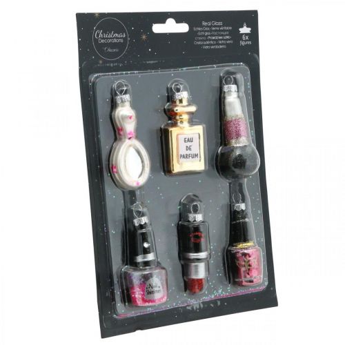 Floristik24 Decoración del árbol de Navidad Belleza y glamour, colgante de vidrio mezcla cosmética H5.5–7cm vidrio real 6pcs