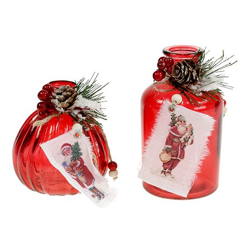 Floristik24 Botella de vidrio con abeto y cono rojo 2pcs