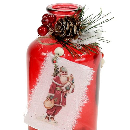 Floristik24 Botella de vidrio con abeto y cono rojo 2pcs