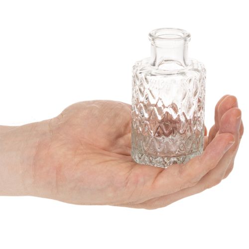 Mini jarrón de cristal con estampado de rombos, jarrón pequeño de mesa, botella, transparente, 9 cm, 6 piezas | Floristik24.es