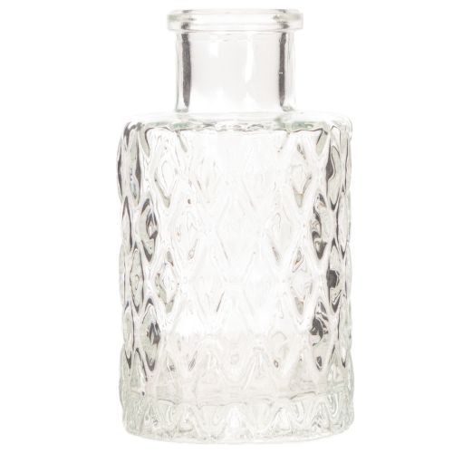 Mini jarrón de cristal con estampado de rombos, jarrón pequeño de mesa, botella, transparente, 9 cm, 6 piezas | Floristik24.es