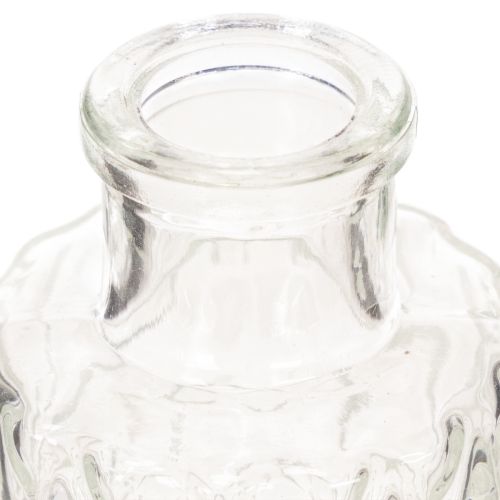 Mini jarrón de cristal con estampado de rombos, jarrón pequeño de mesa, botella, transparente, 9 cm, 6 piezas | Floristik24.es