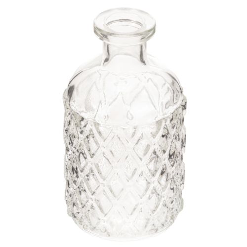 Botella de vidrio con diseño de rombos, botella decorativa, jarrón, pequeña, 13 cm, 6 piezas