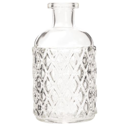 Botella de vidrio con diseño de rombos, botella decorativa, jarrón, pequeña, 13 cm, 6 piezas | Floristik24.es