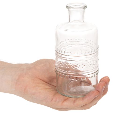 Botella de vidrio con diseño, cilíndrica, transparente, jarrón decorativo, 15 cm, 6 piezas | Floristik24.es