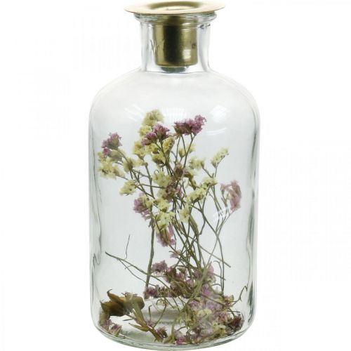 Floristik24 Vaso con candelero, decoración de cristal con flores secas H16cm Ø8.5cm