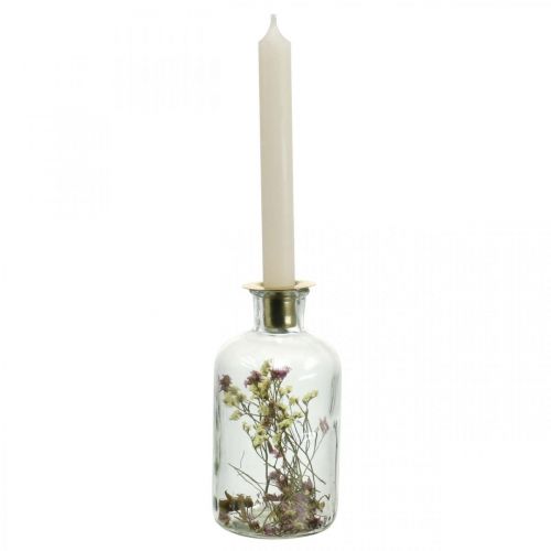 Floristik24 Vaso con candelero, decoración de cristal con flores secas H16cm Ø8.5cm