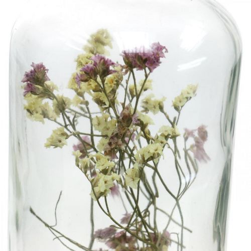 Vaso con candelero, decoración de cristal con flores secas H16cm Ø8.5cm