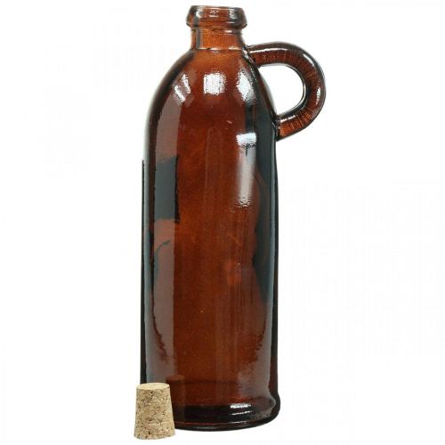 Floristik24 Botella de cristal vintage con corcho y asa marrón Ø7,5 cm H22cm