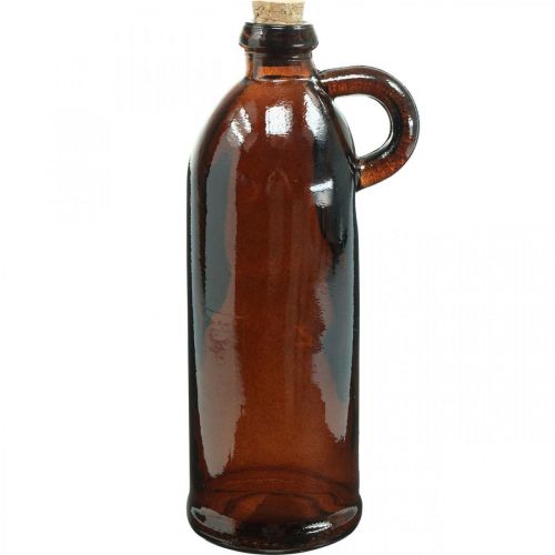 Floristik24 Botella de cristal vintage con corcho y asa marrón Ø7,5 cm H22cm