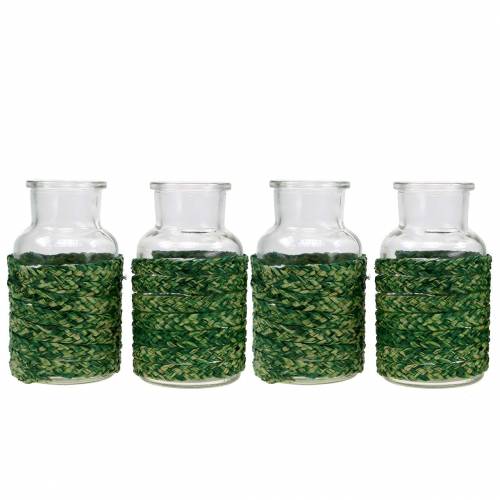 Floristik24 Deco botella de vidrio con rafia verde H10cm 4pcs