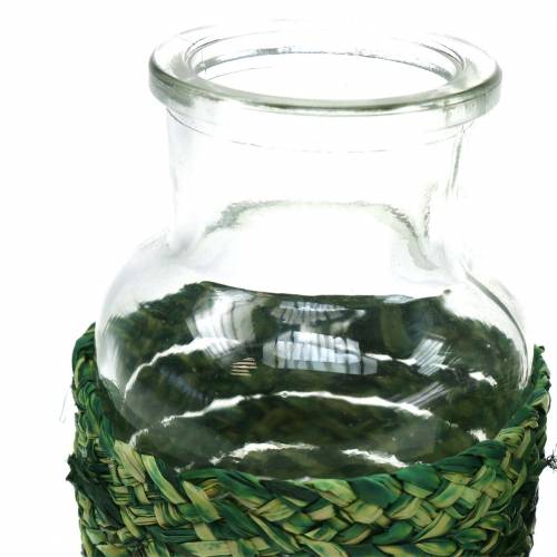 Artículo Botella de vidrio con rafia verde H12.5cm 3pcs