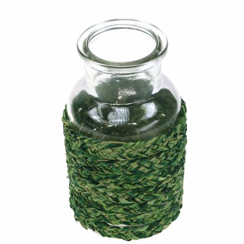Floristik24 Botella de vidrio con rafia verde H12.5cm 3pcs