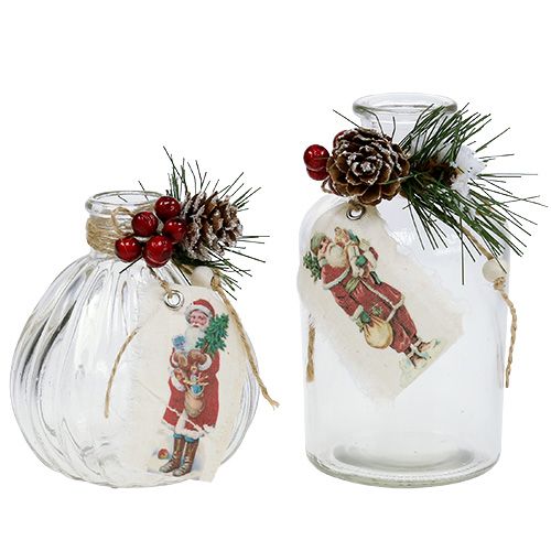 Floristik24 Botellas de vidrio con adornos navideños 2 piezas