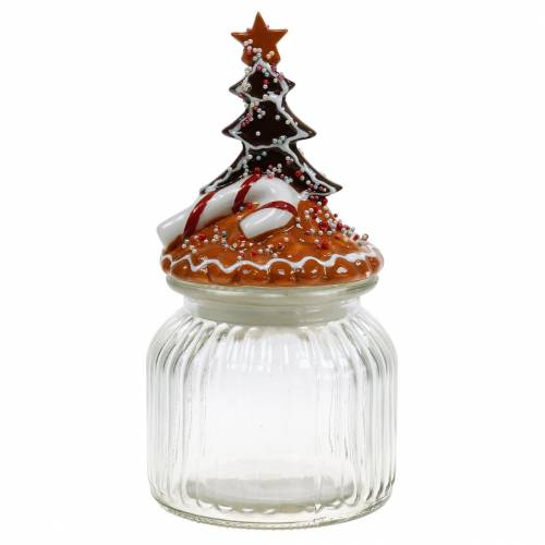 Floristik24 Tarro de cristal con tapa de cerámica pan de jengibre blanco, marrón Tarro de galletas de 21,5 cm de altura