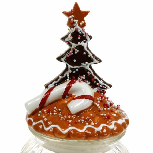 Floristik24 Tarro de cristal con tapa de cerámica pan de jengibre blanco, marrón Tarro de galletas de 21,5 cm de altura