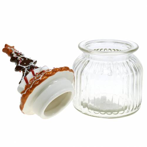Floristik24 Tarro de cristal con tapa de cerámica pan de jengibre blanco, marrón Tarro de galletas de 21,5 cm de altura