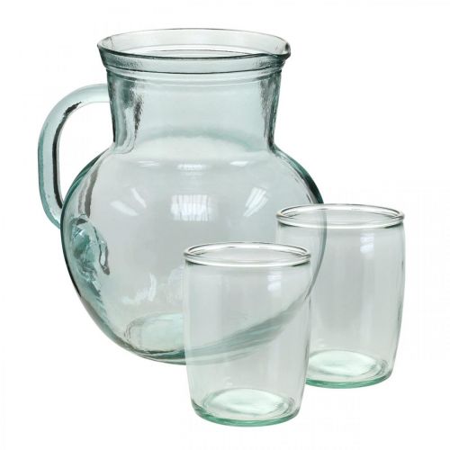 Artículo Jarra de vidrio con vasos para beber, juego de bebidas para servir transparente azulado H20cm/11.5cm 5 piezas