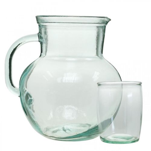 Artículo Jarra de vidrio con vasos para beber, juego de bebidas para servir transparente azulado H20cm/11.5cm 5 piezas