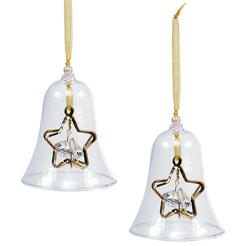 Floristik24 Campana de vidrio Ø8cm H16cm Oro 2pcs