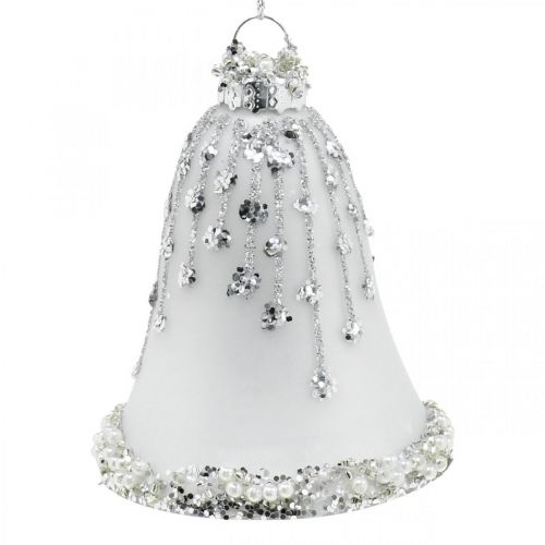 Floristik24 Campanas de Navidad, decoraciones para árboles de Navidad, campanas de vidrio Ø6.5cm H8cm blanco juego de 2