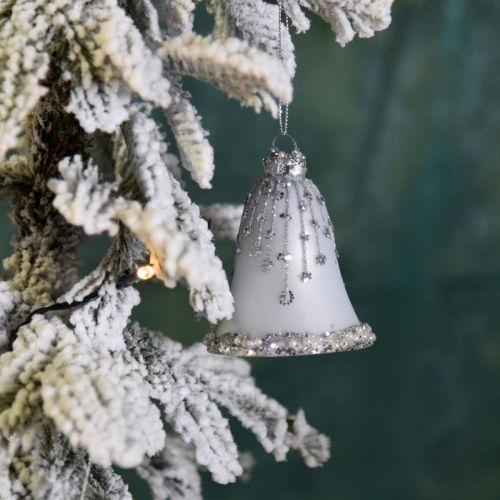 Artículo Campanas de Navidad, decoraciones para árboles de Navidad, campanas de vidrio Ø6.5cm H8cm blanco juego de 2