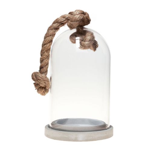 Floristik24 Decoración de campana de cristal con base aspecto hormigón Ø13,5cm H24cm