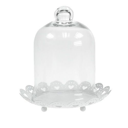 Floristik24 Campana de cristal con placa Ø15,5cm H17cm blanco