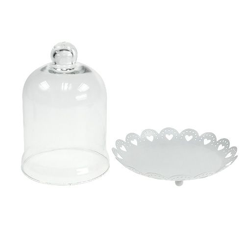 Floristik24 Campana de cristal con placa Ø15,5cm H17cm blanco